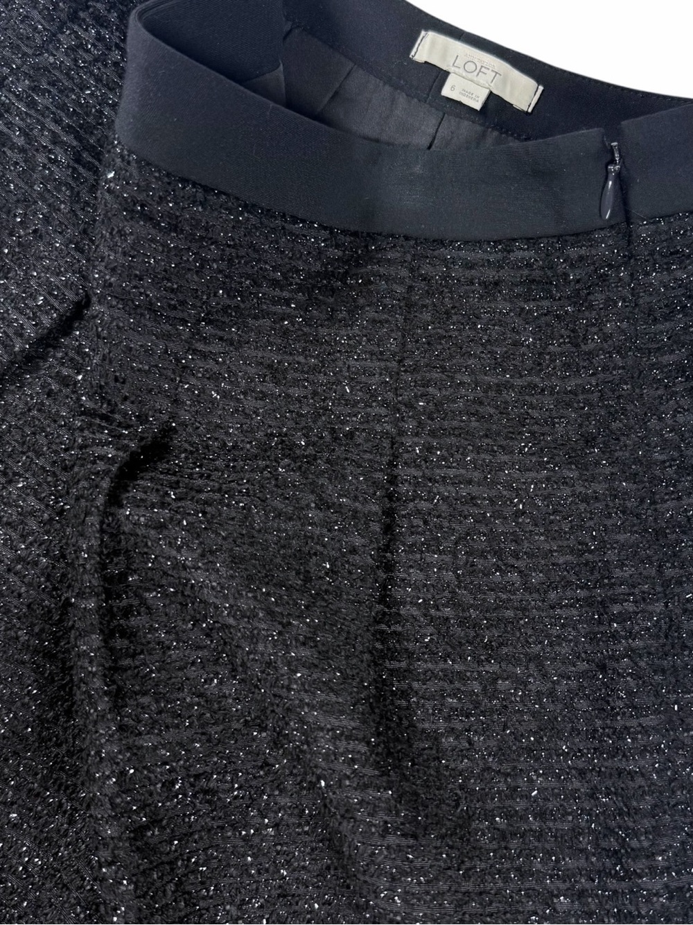 LOFT Metallic Tweed Mini Skirt Size 6 Black Textured A-Line - Picture 6 of 10